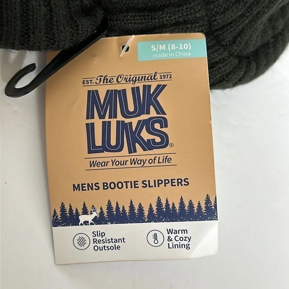 MUK LUKS Unisex Quilted Slipper Booties - Green, S/M (8-10) NWT